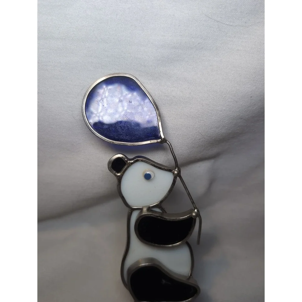 Vintage Handmade PANDA Bear Stained Glass Nightlight 6